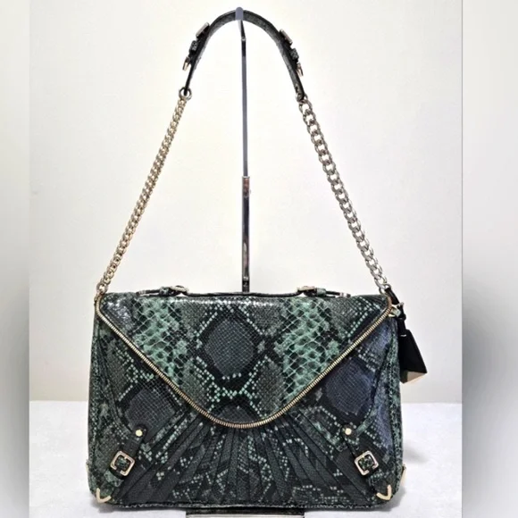 Rebecca Minkoff Collection Green Python Embossed Leather Cali Shoulder Bag - Picture 2 of 16